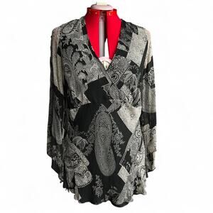 Lane Bryant Silk Black Paisley V Neck Blouse Tunic Fairycore Whimsygoth 18/20